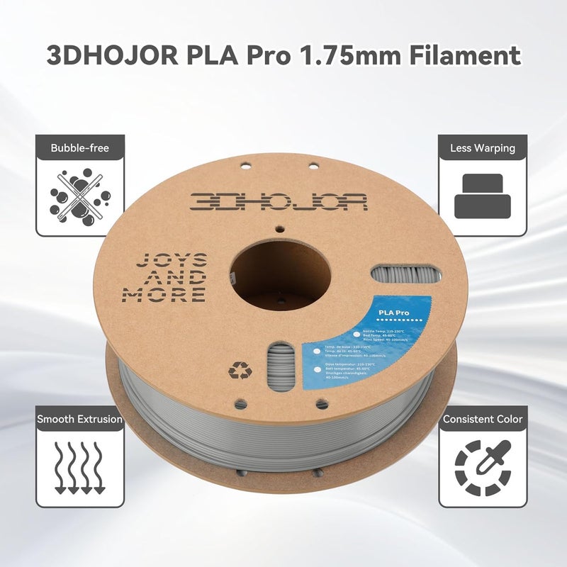 3DHoJor PLA Pro (PLA+) Filament 1.75mm, 3D Printer Filament, Cardboard Spool, Dimensional Accuracy +/- 0.03 mm - Silver, 1kg - Image 2